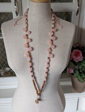 🆕📿💞 Heart Chakra Rose Quartz Handmade Mala Beaded Necklace Meditation Pink